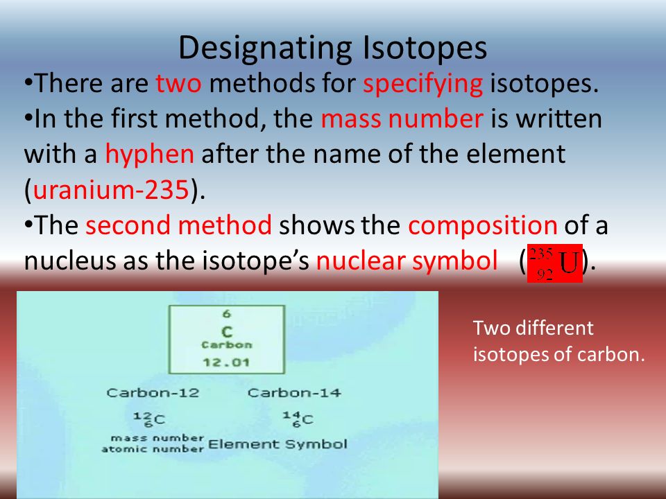 Designating Isotopes There are two methods for specifying isotopes.