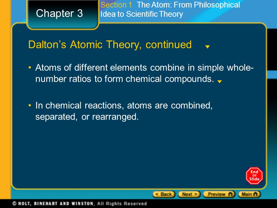 Dalton’s Atomic Theory, continued