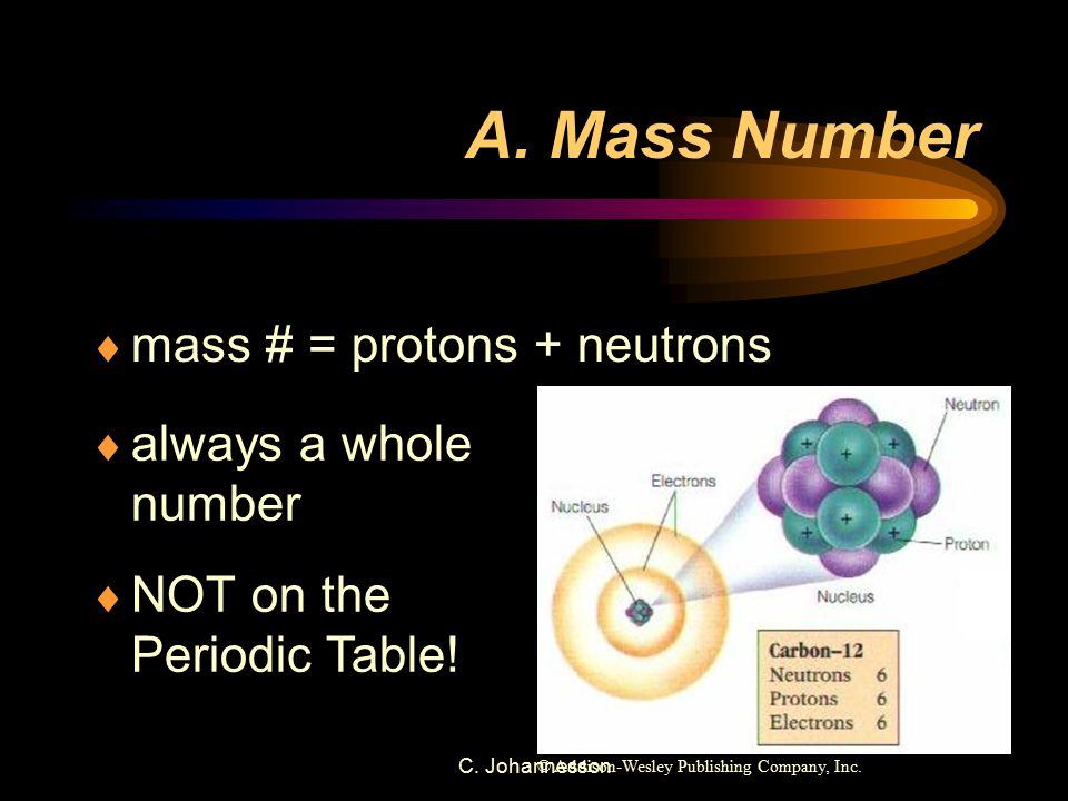 A. Mass Number mass # = protons + neutrons always a whole number
