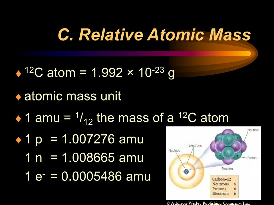 C. Relative Atomic Mass 12C atom = × g atomic mass unit