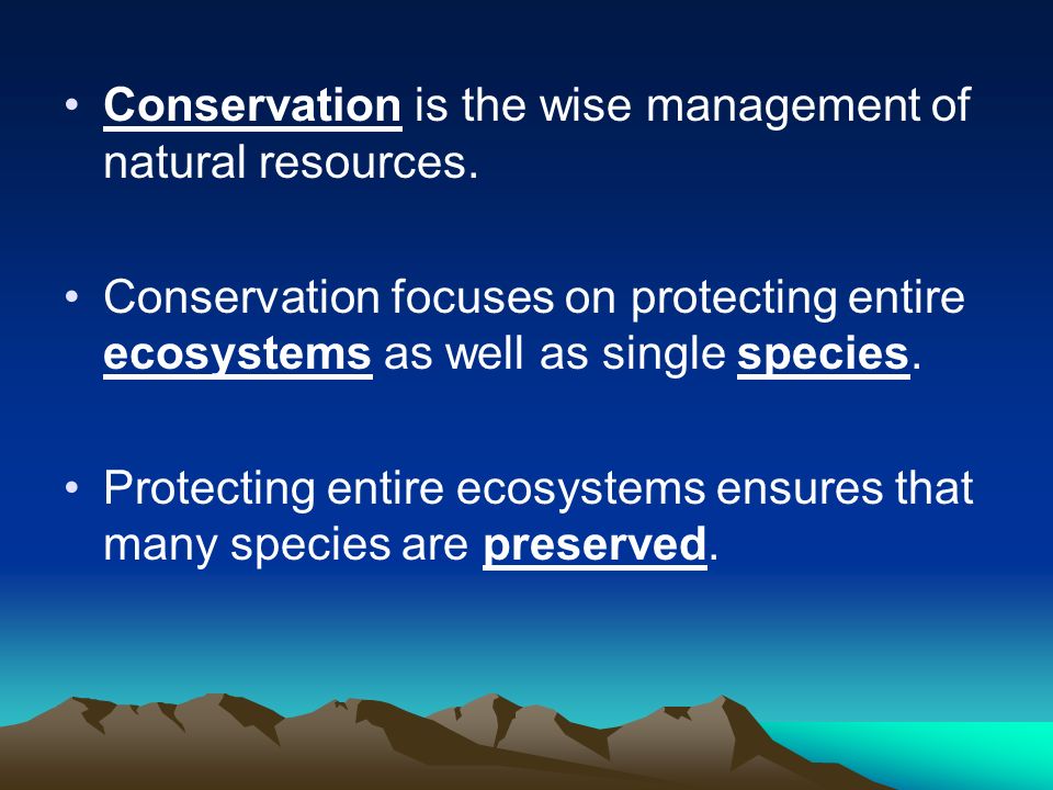 Conservation is the wise management of natural resources.