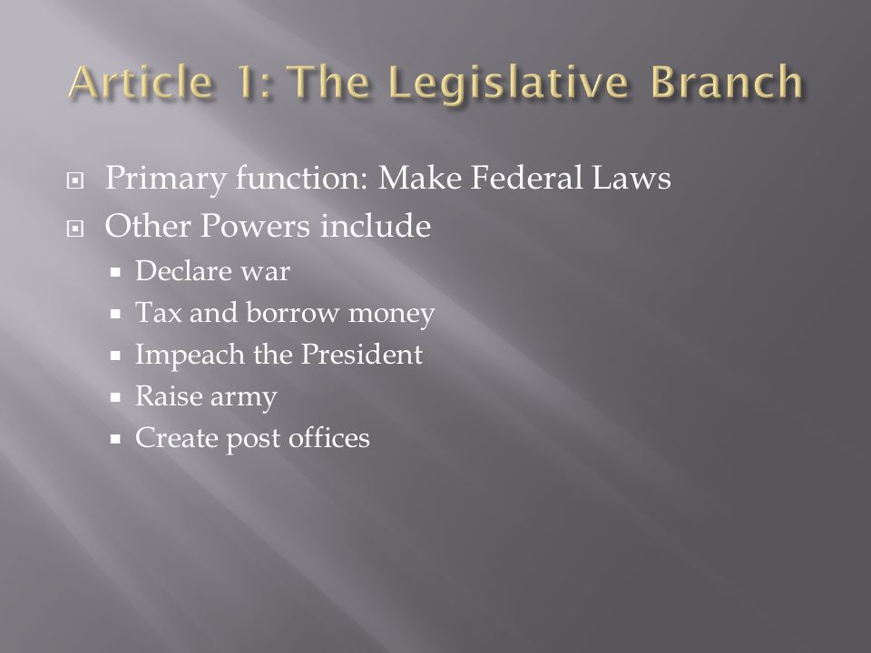 Article 1: The Legislative Branch