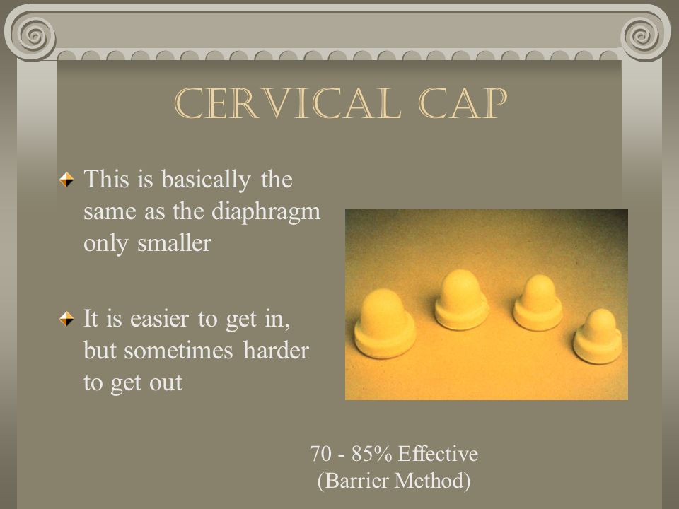 Cervical cap This is basically the same as the diaphragm only smaller