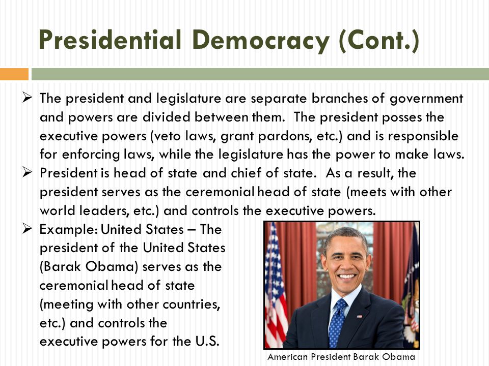 Presidential Democracy (Cont.)