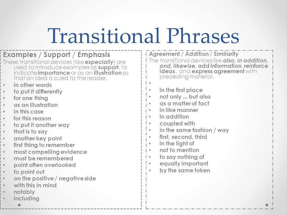 Transitional Phrases Examples / Support / Emphasis