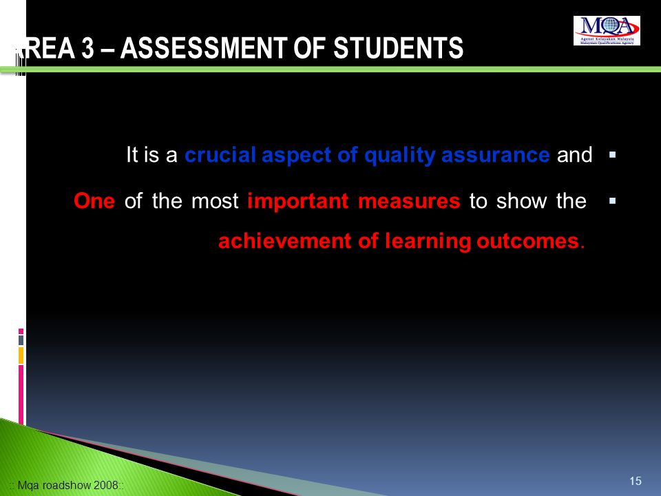 AREA 3 – ASSESSMENT OF STUDENTS
