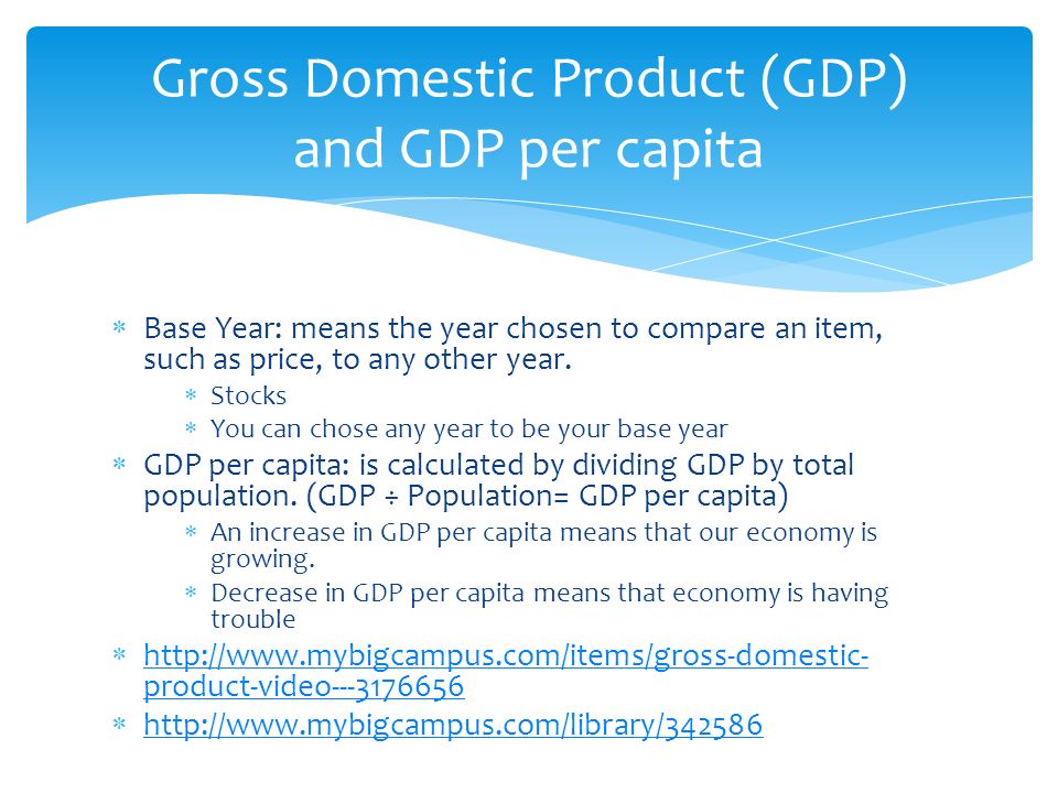 Gross Domestic Product (GDP) and GDP per capita