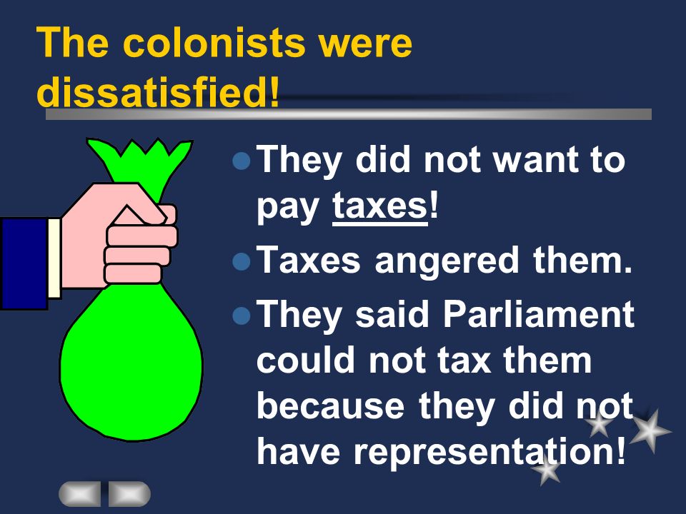 The colonists were dissatisfied!