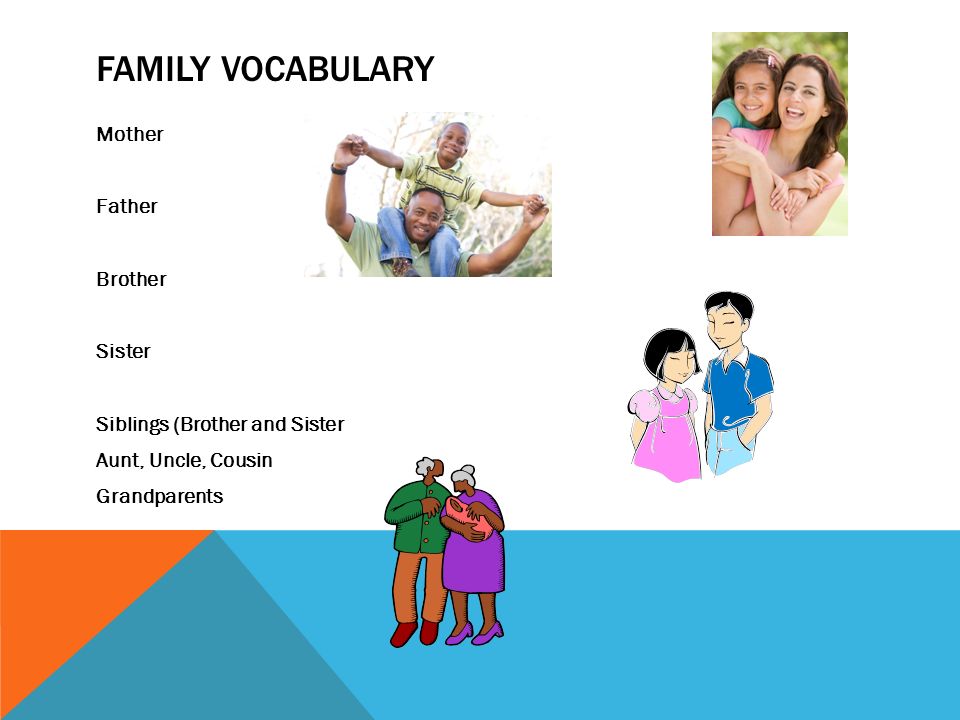 Family Vocabulary Mother Father Brother Sister Siblings (Brother and Sister Aunt, Uncle, Cousin Grandparents