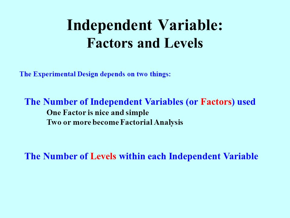 Independent Variable: Factors and Levels