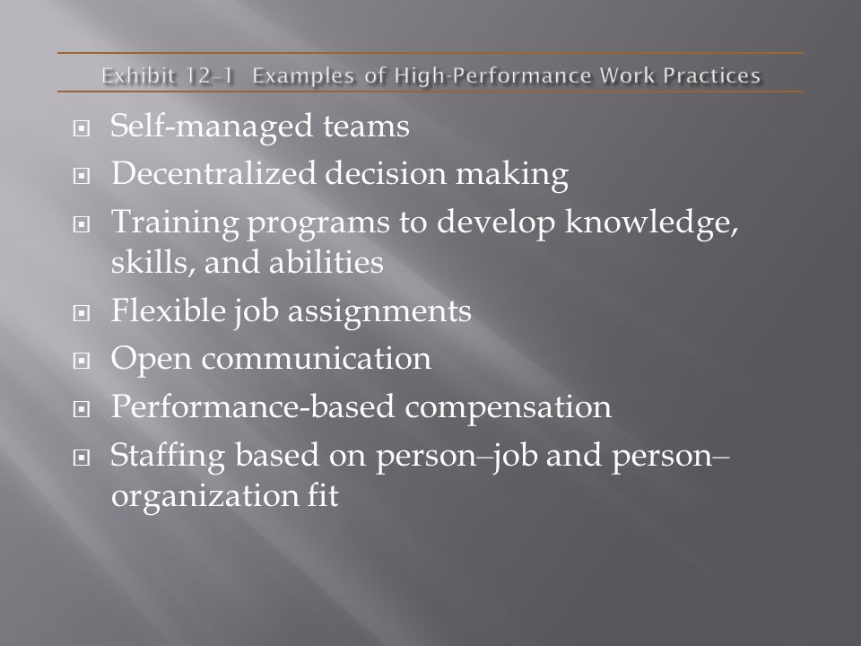 Exhibit 12–1 Examples of High-Performance Work Practices