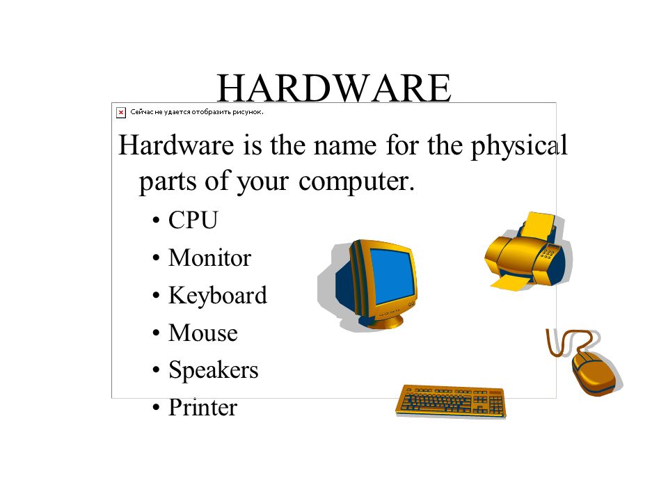 HARDWARE Hardware is the name for the physical parts of your computer.
