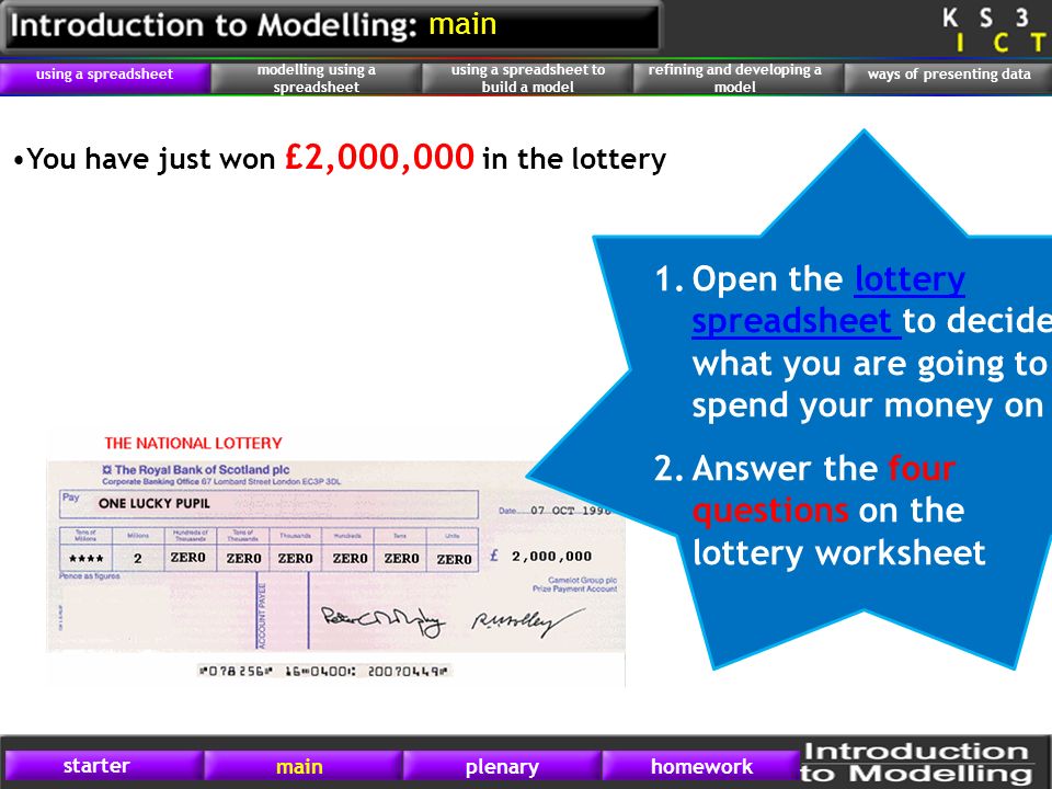 Answer the four questions on the lottery worksheet