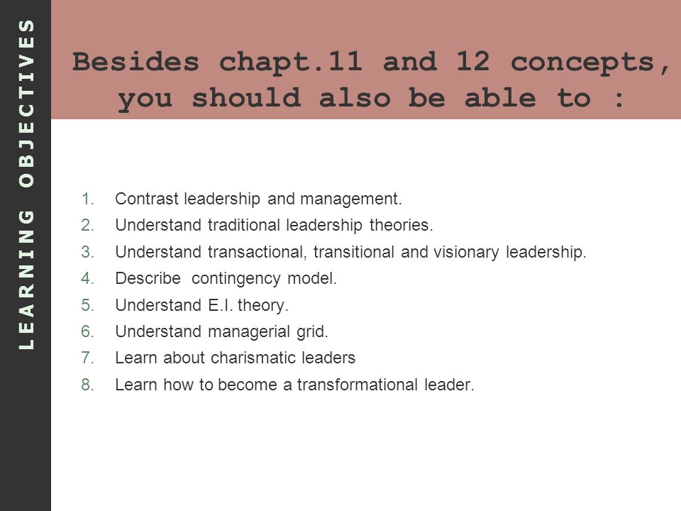Besides chapt.11 and 12 concepts, you should also be able to :