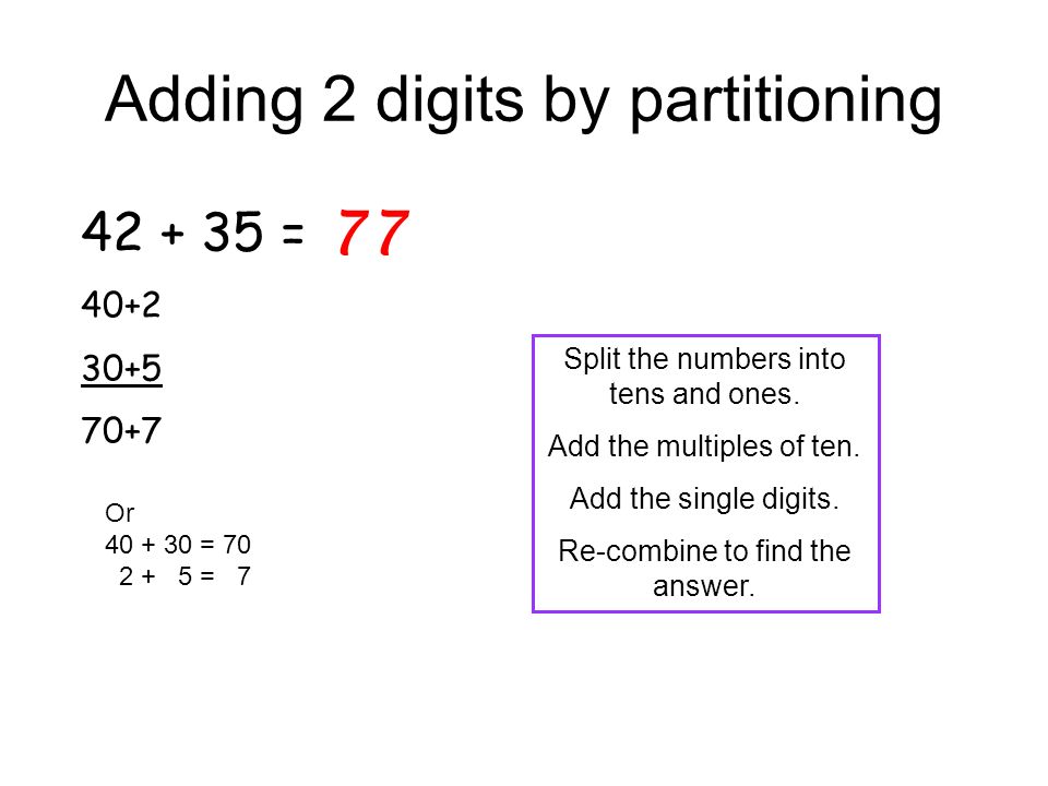 Adding 2 digits by partitioning