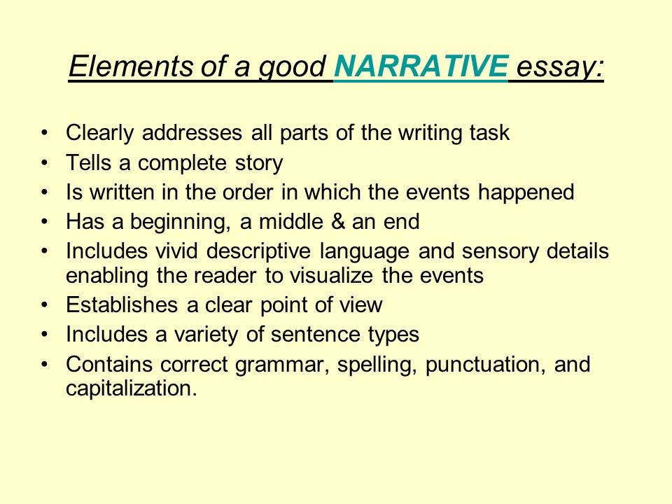 Elements of a good NARRATIVE essay: