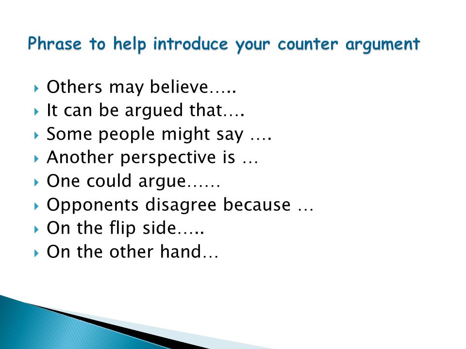 Phrase to help introduce your counter argument