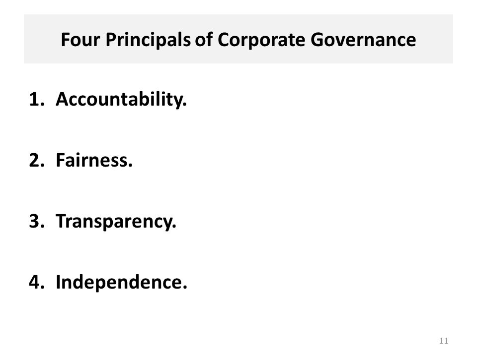 Four Principals of Corporate Governance