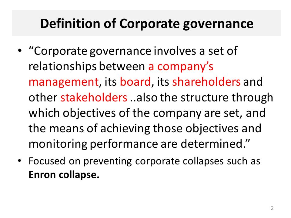 Definition of Corporate governance