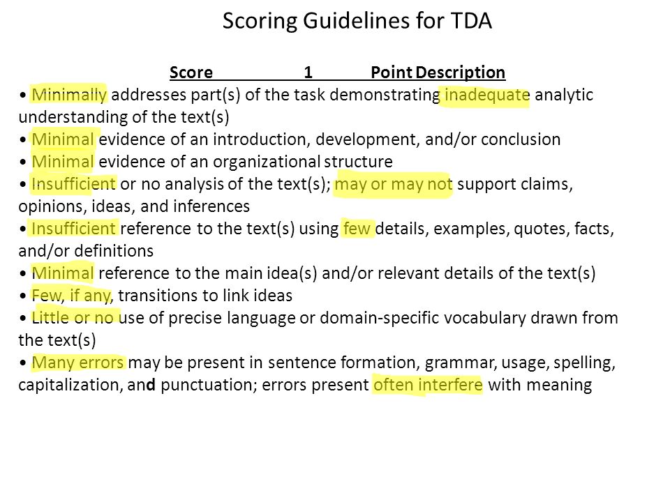 Scoring Guidelines for TDA