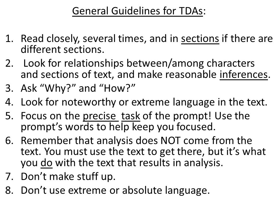 General Guidelines for TDAs: