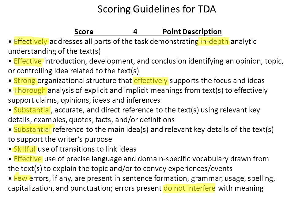 Scoring Guidelines for TDA