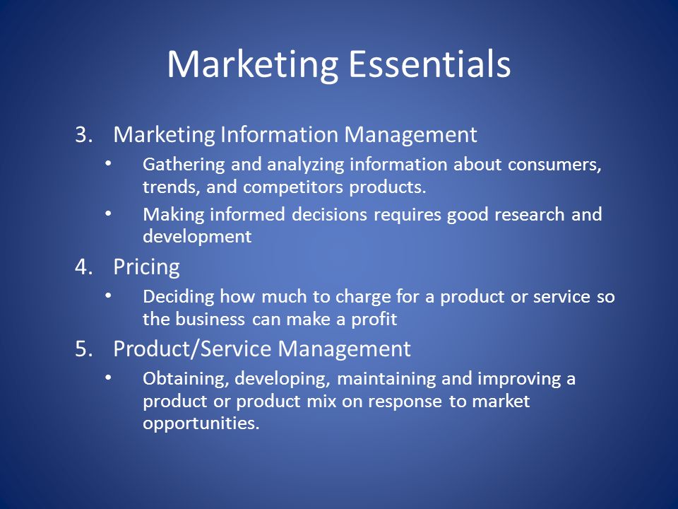 Marketing Essentials Marketing Information Management Pricing