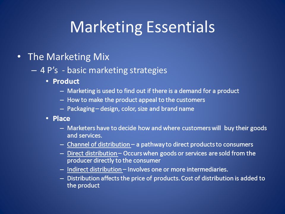 Marketing Essentials The Marketing Mix