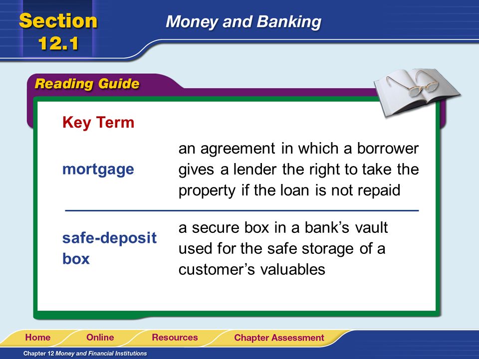 Key Term an agreement in which a borrower gives a lender the right to take the property if the loan is not repaid.