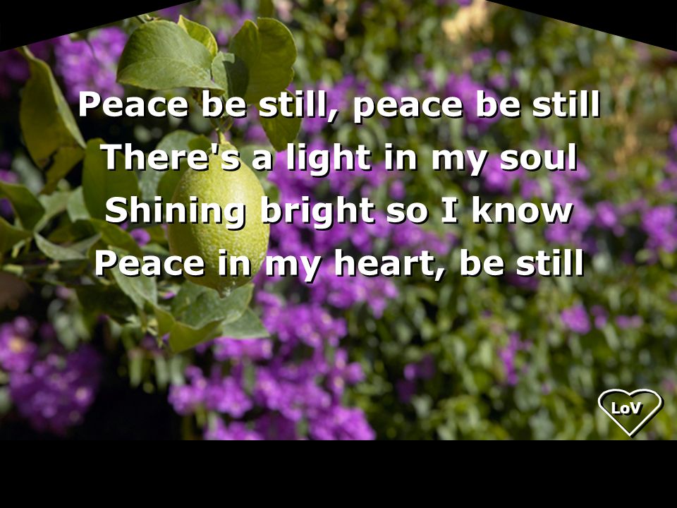Peace be still, peace be still There s a light in my soul Shining bright so I know Peace in my heart, be still