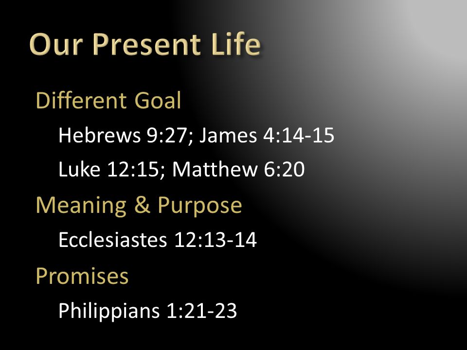 Our Present Life Different Goal Meaning & Purpose Promises