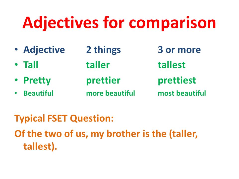 Adjectives for comparison