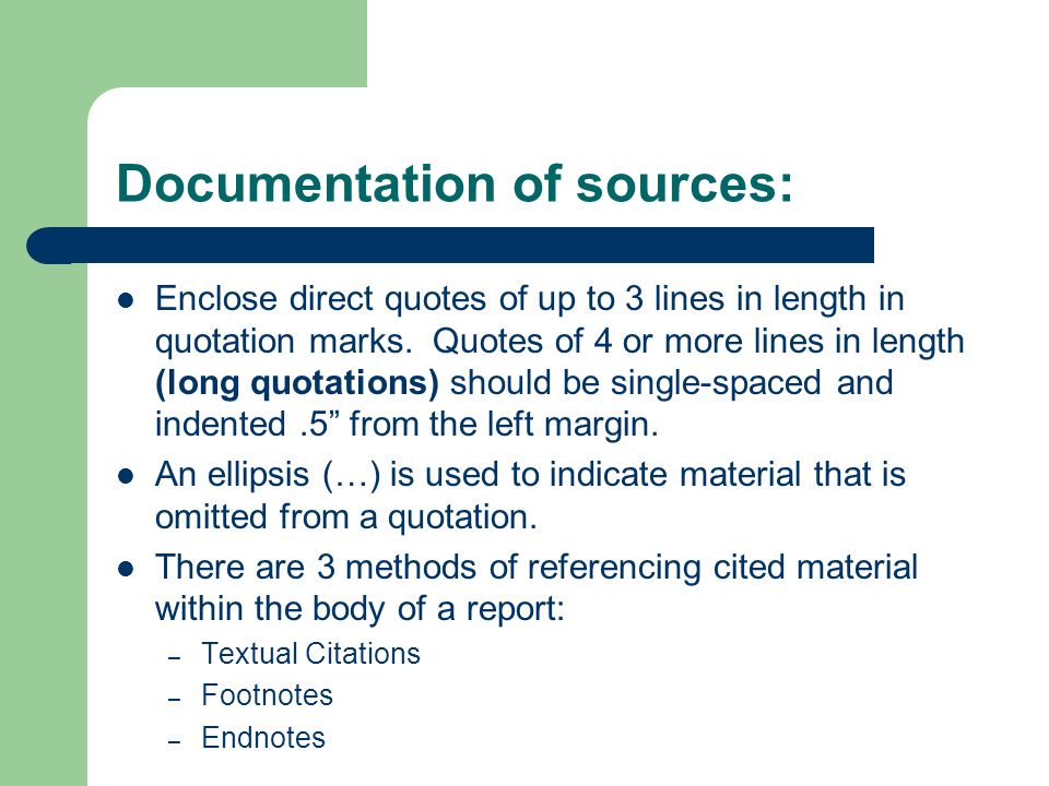Documentation of sources: