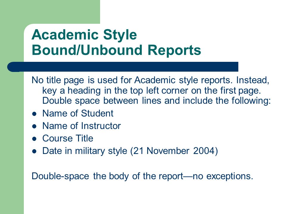 Academic Style Bound/Unbound Reports