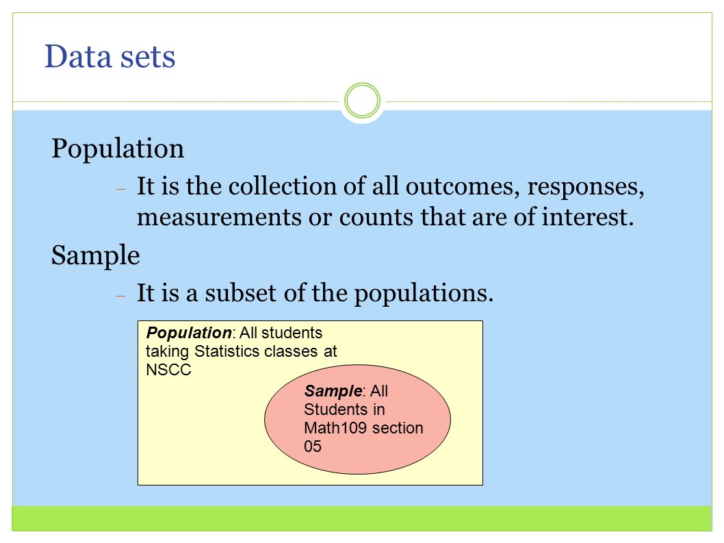 Data sets Population Sample