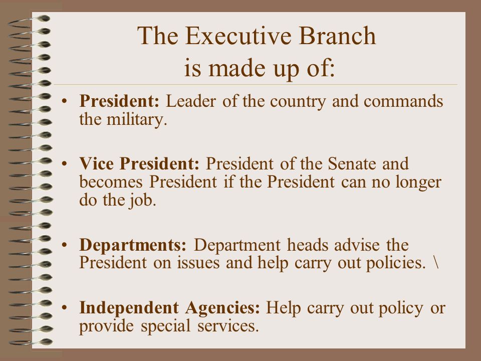 The Executive Branch is made up of: