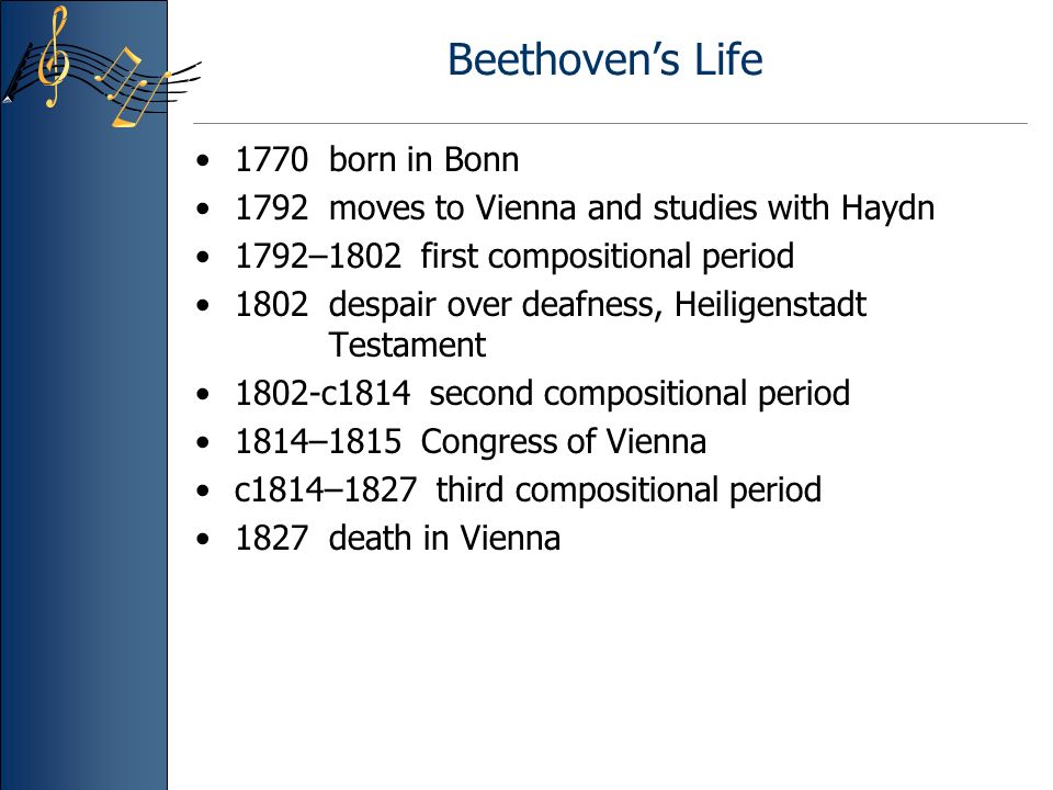 Beethoven’s Life 1770 born in Bonn