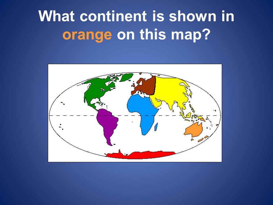 What continent is shown in orange on this map