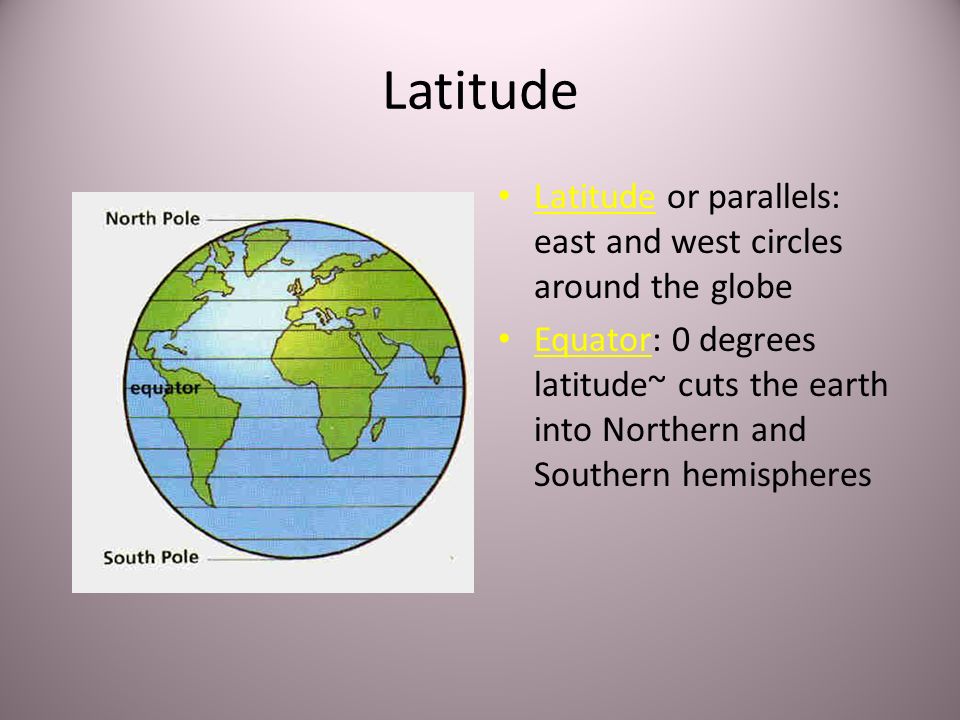 Latitude Latitude or parallels: east and west circles around the globe