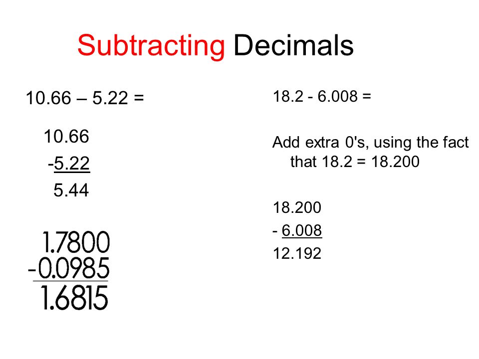 Subtracting Decimals – 5.22 =