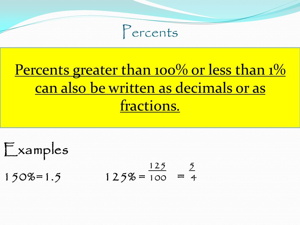 Percents Examples %= % = 100 = 4.