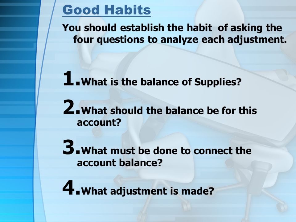 Good Habits You should establish the habit of asking the four questions to analyze each adjustment.