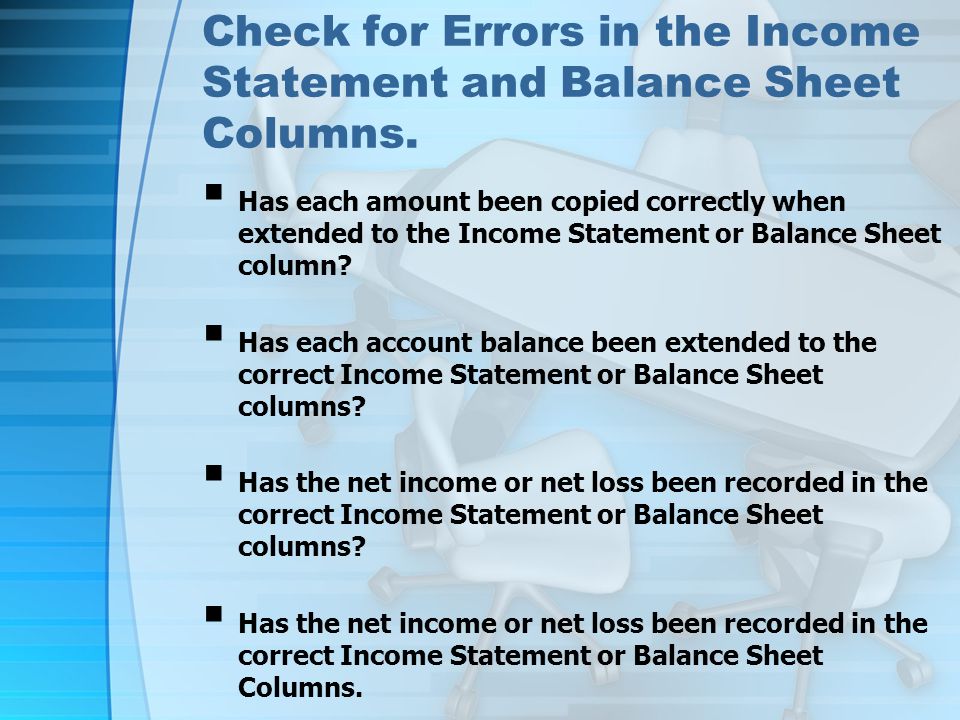 Check for Errors in the Income Statement and Balance Sheet Columns.