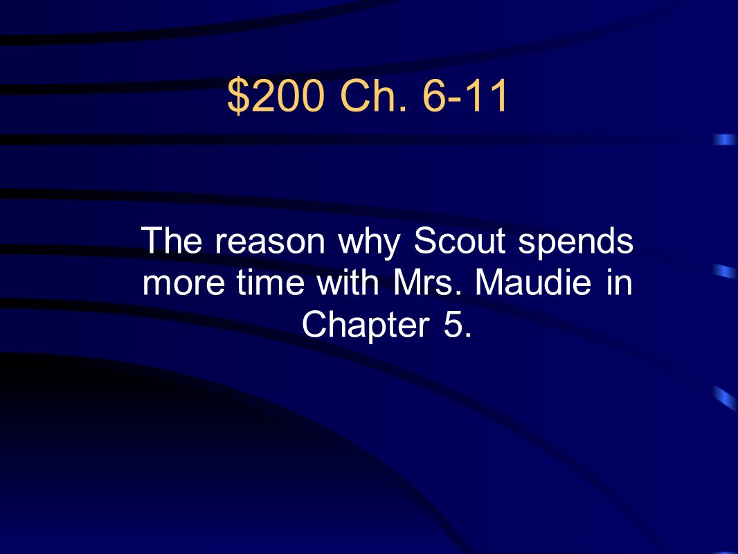 The reason why Scout spends more time with Mrs. Maudie in Chapter 5.
