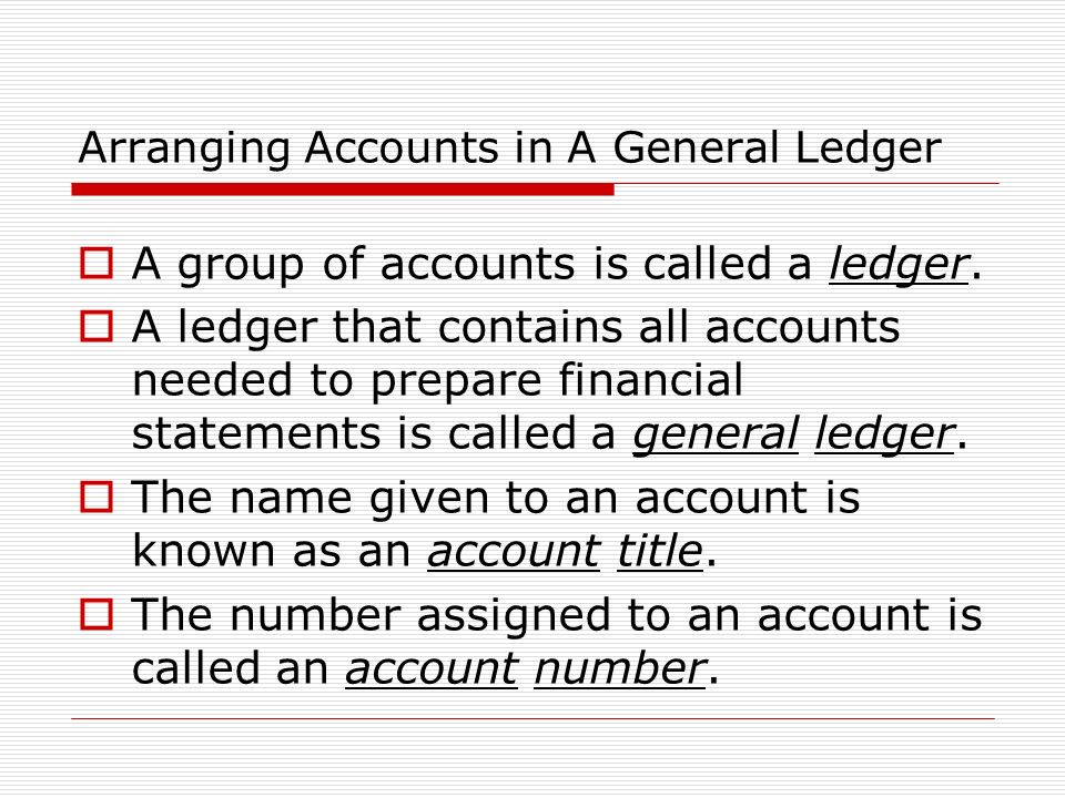 Arranging Accounts in A General Ledger