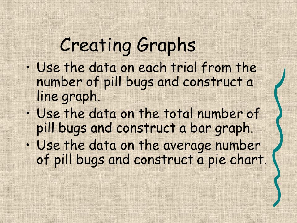 Creating Graphs Use the data on each trial from the number of pill bugs and construct a line graph.