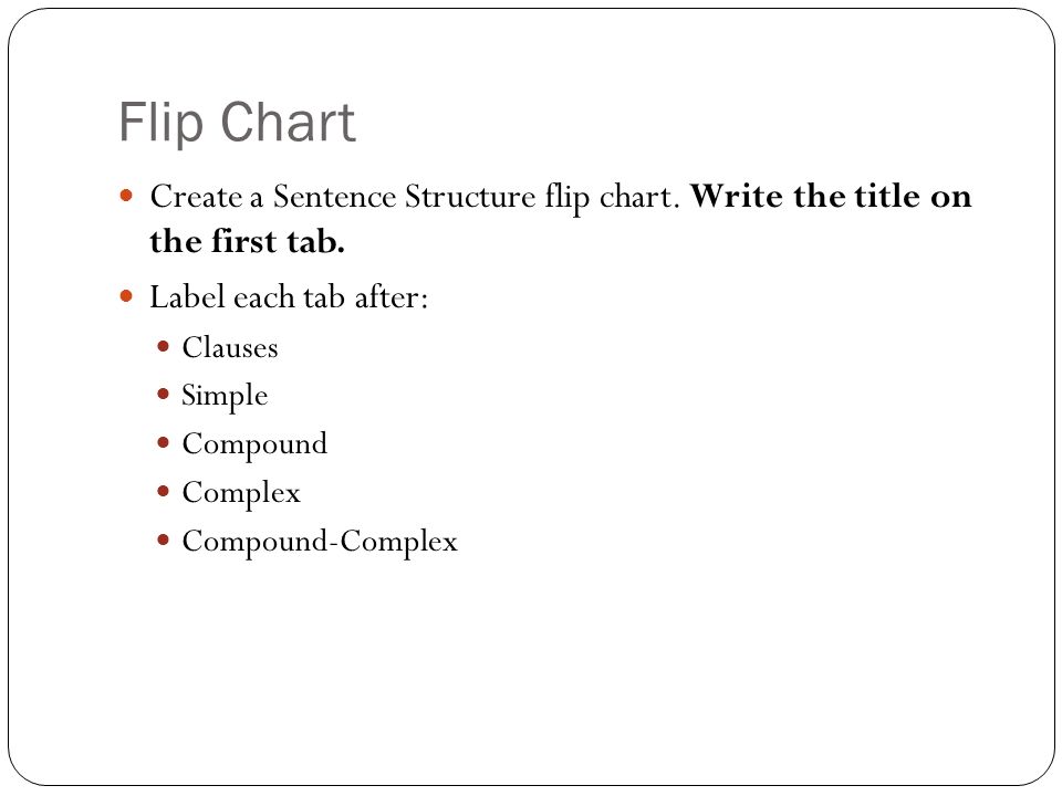 Flip Chart Create a Sentence Structure flip chart. Write the title on the first tab. Label each tab after: