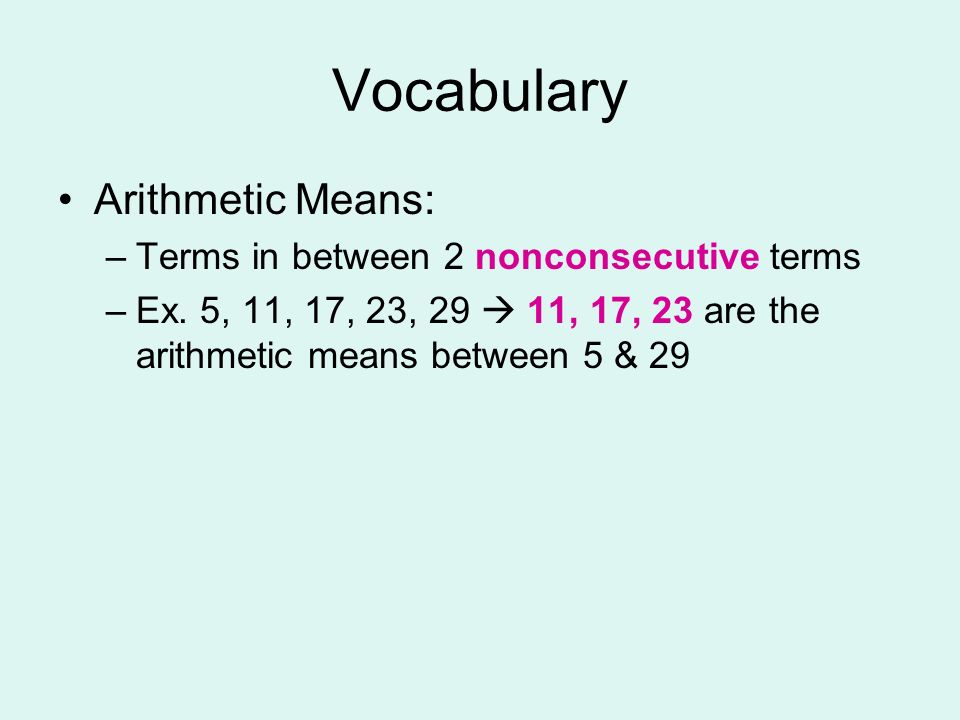 Vocabulary Arithmetic Means: Terms in between 2 nonconsecutive terms