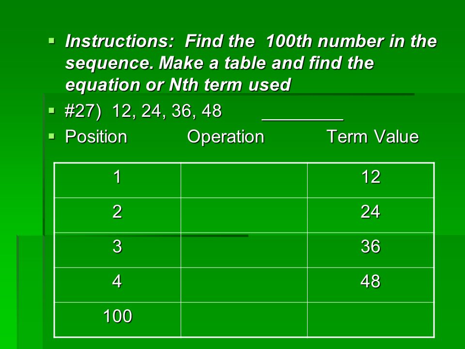 Instructions: Find the 100th number in the sequence