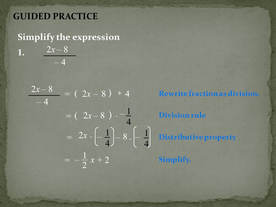 Simplify the expression 2x – 8 – 4 1.